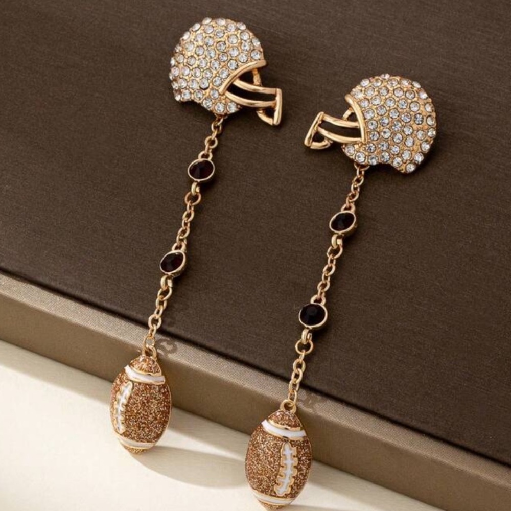 Cubic Zirconia Football Earrings